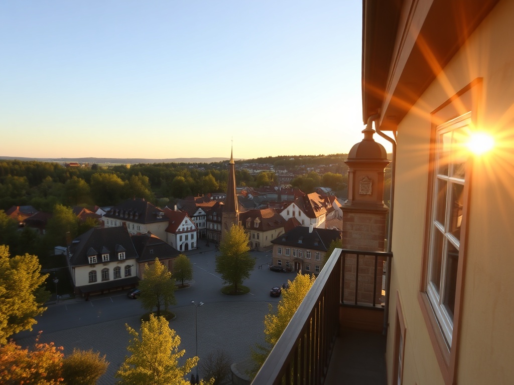 Malowniczy widok na rynek w Sulmierzycach z zabytkowym kościołem w tle