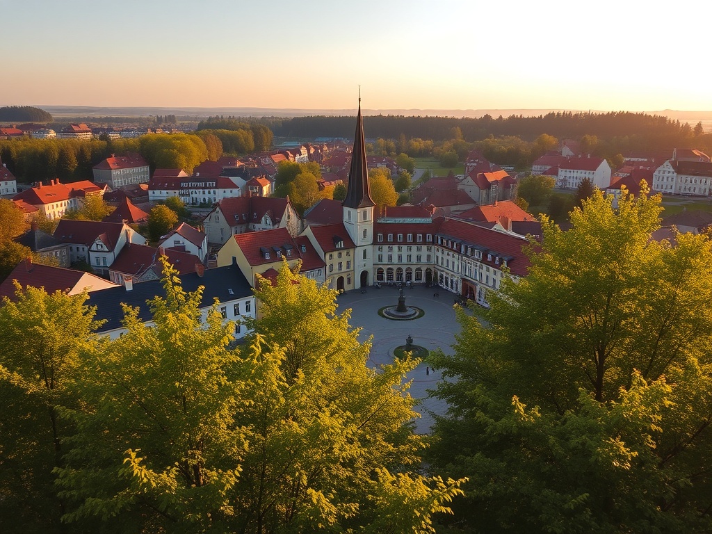 Wiosenny krajobraz Sulmierzyc z budzącą się przyrodą i zielenią